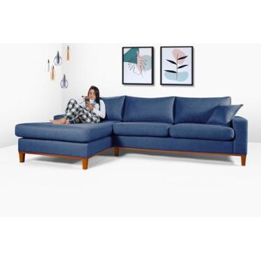 Imagem de Sofá California 4 Lugares Living Chaise Linho Lado Direito (Azul)