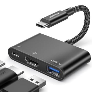 Imagem de JSAUX Adaptador digital AV multiportas, compatível com iPhone 16 Pro/16 Pro Max/16/16 Plus/15 Pro/Pro Max, Steam Deck, Samsung S24/23, iPad, MacBook, Dell 4K @ 30Hz100W carregamento rápido, 5Gbps USB