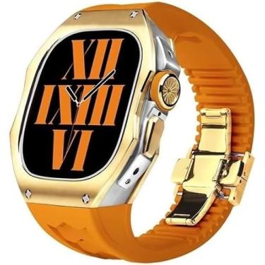 Imagem de VEVEL Caixa de relógio de liga de titânio pulseira de borracha kit mod, para Apple Watch Ultra 8 série de 49 mm, estilo RM relógio masculino feminino caixa de relógio acessórios de faixas esportivas