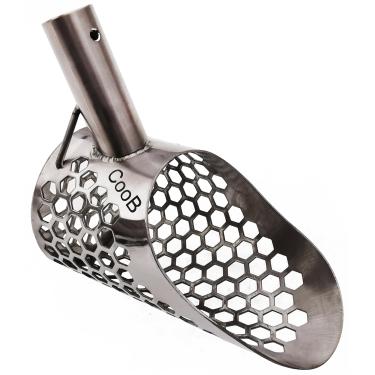 Imagem de CooB Pá de areia de praia pequena e leve ferramenta detector de metais Scout V1. Ferramenta de caça com detecção de metal, furos de Hehaxedron de 10 mm. Aço inoxidável de 1,5 mm