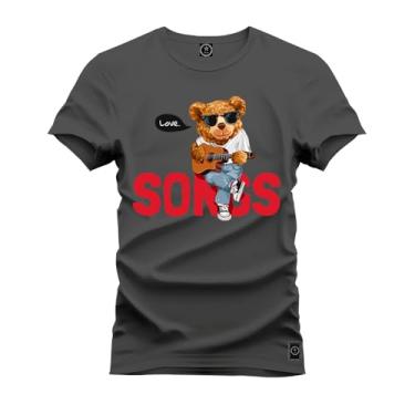 Imagem de Camiseta Plus Size Casual Malha Confortável Estampada Urso Bad Boy Grafite G5