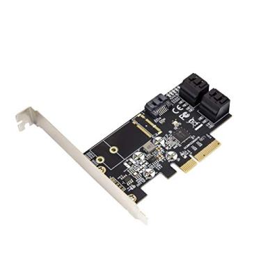 Imagem de Placa controladora interna de 5 portas SATA III 6GB/S Pci-E X4 não Raid para PC Desktop Support SSD e HDD com suporte de perfil baixo. Chipset JMB585