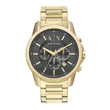 Imagem de A|X Armani Exchange Relógio masculino cronógrafo com pulseira de aço inoxidável, silicone ou couro, Aço dourado, Moderno