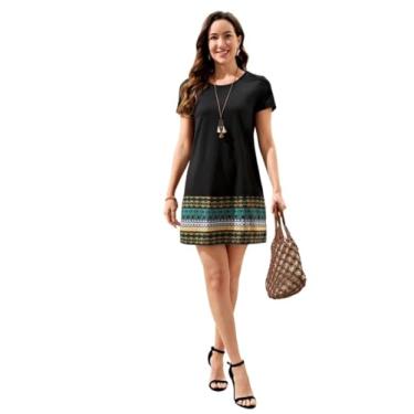 Imagem de Camisa Feminina Geo Print Tee Dress (Color : Black, Size : M)