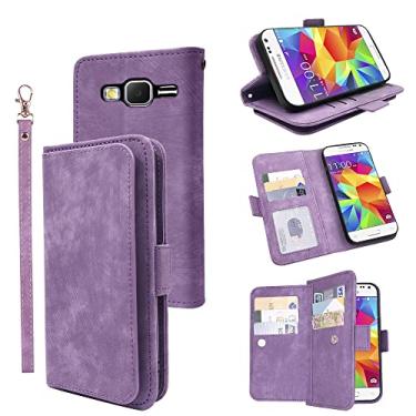 Imagem de Furiet Compatível com Samsung Galaxy J3 2016/J 3 V/J36V/Sky/Amp Prime, capa carteira com alça de pulso, suporte para cartão, capa para celular Glaxay Sol J3V JV3 J36 6 J320V J320A Mulheres Homens Roxo