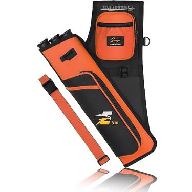 Imagem de SUNYA Aljava de quadril de tiro com arco para flechas. Inclui suporte de flecha de 3 tubos, bolsos de acessórios e cinto. Adequado para prática de arco composto e recurvo. (mão esquerda, laranja)