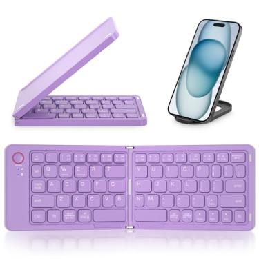 Imagem de Mini teclado Bluetooth dobrável – Teclado portátil sem fio de tamanho completo (sincronização até 3 dispositivos), teclado dobrável de alumínio ultrafino para viagem, para iPhone, iPad, Mac, Android,