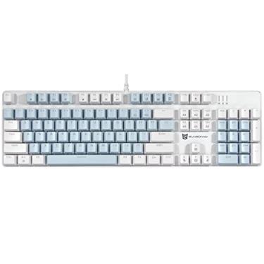 Imagem de Merdia Teclado mecânico para jogos | Interruptor azul, cor azul e teclado retroiluminado branco | Layout dos EUA de 104 teclas | Teclado para jogos com fio | Teclado mecânico Hot Swap | Teclados para