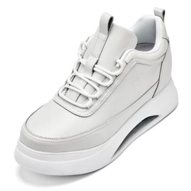 Imagem de CALTO Tênis masculino invisível que aumenta a altura – Tênis de plataforma alta grosso – 8 cm mais alto, Sola branca/óssea, 44