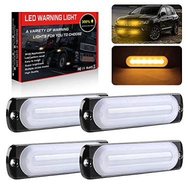 Imagem de Sidaqi Pacote com 4 unidades exclusivas de 6 LEDs âmbar barra de luz policial piscante com almofadas à prova d'água luz estroboscópica de aviso montagem em superfície veículo carro caminhão 12-24V