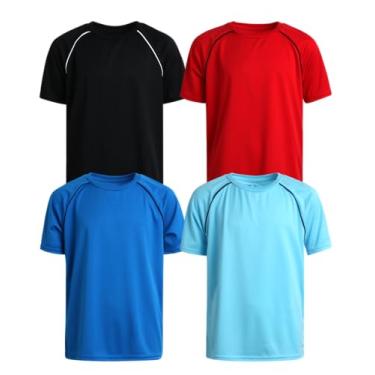 Imagem de Pro Athlete Camiseta atlética para meninos – Pacote com 4 camisetas esportivas de desempenho ativo Dry-Fit (8-16), Preto/vermelho/azul claro/azul royal, 14-16
