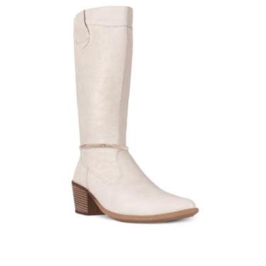 Imagem de Bota Feminina Cano Longo Texana Salto Grosso Baixo Country Boiadeira Tira Strass Moda A...
