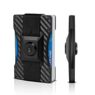 Imagem de Vitomas Carteira minimalista para homens, carteira fina de metal, porta-cartões masculina de fibra de carbono com alça integrada para dinheiro, comporta 20 cartões e dinheiro, carteira masculina com