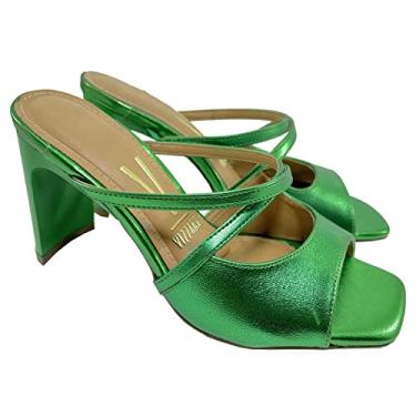 Imagem de Tamanco Vizzano Salto Bloco Metalizado Tiras Feminino - Verde - 37