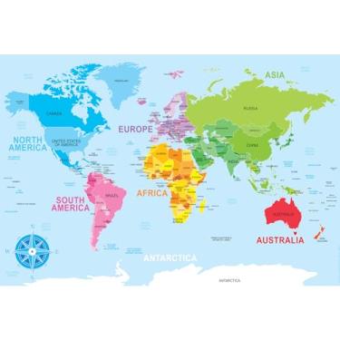 Imagem de Ashley Productions Placemat Studio Smart Poly World Map Learning Placemat, 33 cm x 48 cm, lado único, pacote com 10