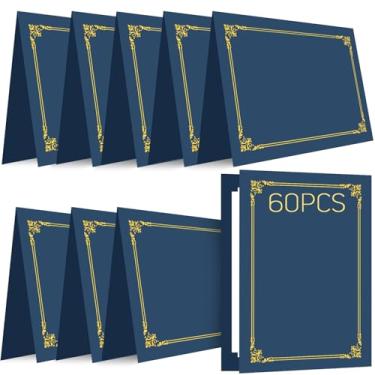 Imagem de Dynta Porta-Certificados Pacote com 60 Porta-Diploma Azul Tamanho Carta 8,5x11 350 GSM para Certificados Documentos e Prêmios de Graduação Capa de Diploma com Borda Dourada Cartolina Durável
