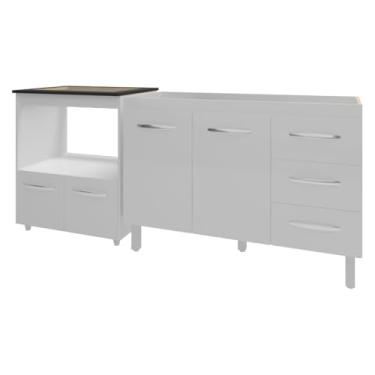 Imagem de Mobília Decor, Balcão Armário Cozinha Gabinete de Pia 120 cm Bruna e Balcão para Fogão Cooktop 4 Bocas e Forno Evelyn Branco