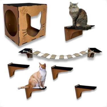 Imagem de Playground Brinquedo Para Gatos Em Mdf De Parede 7 Pçs Com Ponte Suspensa