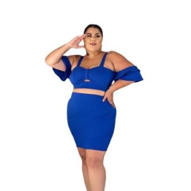 Imagem de Conjunto Plus Size Saia e Blusa Decote Coração Manga Caída-Feminino