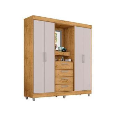 Imagem de Guarda-roupa com Espelho 4 Portas 4 Gavetas Araplac Pequim, Freijo e B