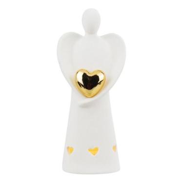 Imagem de Luminária Natalina Natal Anjo Branco Segurando Coração 14cm - Taimes