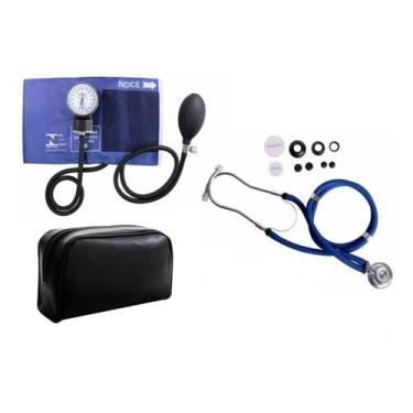 Imagem de Kit Esfigmomanômetro + Estetoscópio Rapapport Azul - PREMIUM