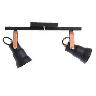 Imagem de Luminária Spots de Trilho com 2 Lâmpadas - 35x19 - Direcionáveis No Trilho Alumínio E27 - Luminária Spot (PRETO C/COBRE)
