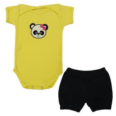 Imagem de Conjunto Body Panda Laço Rosa Manga Curta + Shorts - Mellane Baby, G, 