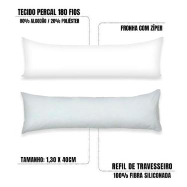 Imagem de Kit Refil Silicone + Fronha Travesseiro de Corpo 1,30x40 COMPLETO Perc