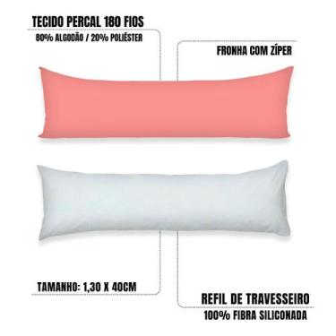 Imagem de Kit Refil Silicone + Fronha Travesseiro de Corpo 1,30x40 COMPLETO Perc