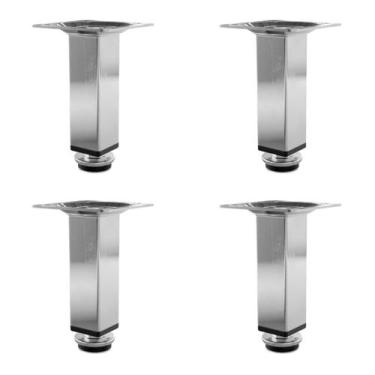 Imagem de Kit 4 Pé Para Móveis Regulável Quadrado Cromado 15cm Aço - HD Ferragen