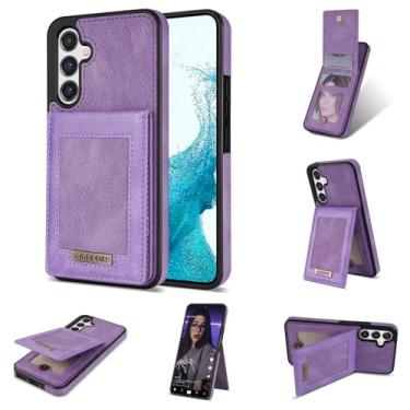 Imagem de Capa compatível com Samsung Galaxy S24 5G com suporte de couro para cartão de crédito, fecho magnético, acessórios, capa flip para celular S 24 24S G5 roxa
