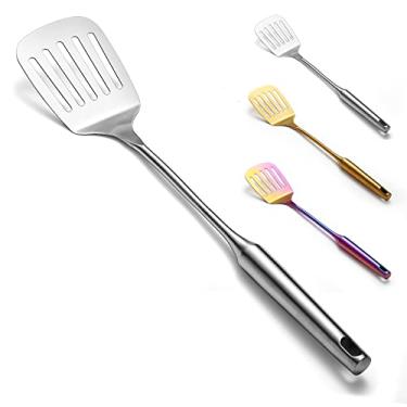 Imagem de Espátula de metal para cozinhar, espátula de aço inoxidável Evanda com fenda, espátula de cozinha resistente resistente ao alto calor, utensílios de cozinha ideais para peixes, ovos, panquecas, lavável na lava-louças, fácil de limpar