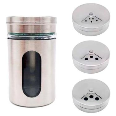 Imagem de Porta Condimentos e Saleiro de Inox e Vidro com Visor Médio - kehome
