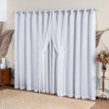 Imagem de Cortina Idealle Tecido Blackout Voal Premium 3,00x2,50m Corta Luz Luxo Varão 3m - Gelo