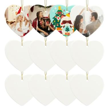 Imagem de Enfeites de cerâmica de sublimação, discos redondos de porcelana, espaços em branco para prensa térmica DIY, enfeite de árvore de Natal personalizado, branco (12, coração)