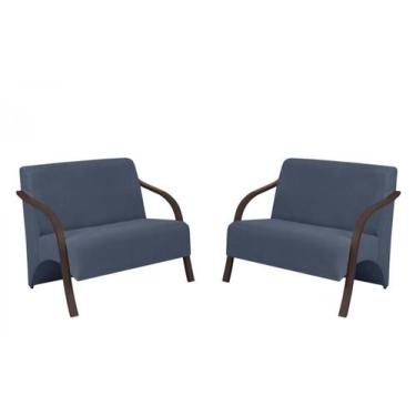 Imagem de Kit 2 Poltronas Namoradeira 2 Lugares Vênus D Salla Suede Braço Madeir