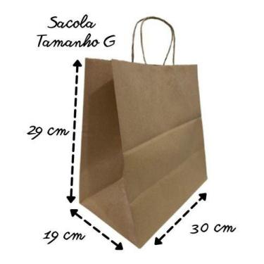 Imagem de 50 Sacolas Kraft Lisa Com Alça Tamanho G 29x30x19 - MLBPEL