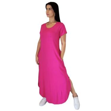 Imagem de Vestido Plus Size Camisetão Longo Maxi Soltinho Pink - Le Bela 