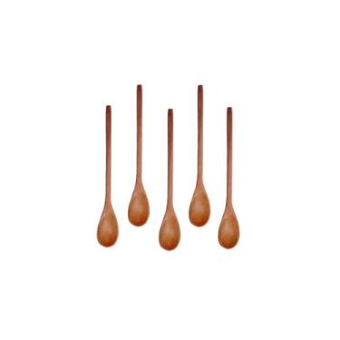 Imagem de Kit 5 Peças Colher De Pau Madeira Modelos Mingau 27 Cm - Colheres de P