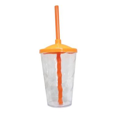 Imagem de 5 Twister Acrílico Cristal 400ml C/ Tampa E Canudo Colorido - M&ca. Pl