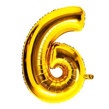 Imagem de Balão grande de 101 cm com número de hélio festa de casamento de aniversário 0-9 (dourado, 6)
