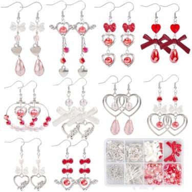 Imagem de SUNNYCLUE 1 caixa faça você mesmo, 10 pares de kits de fabricação de brincos, berloques para o dia dos namorados, berloques de laço a granel, contas espaçadoras de vidro vermelho rosa para kits de