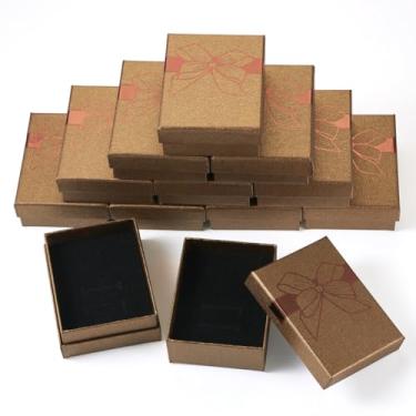 Imagem de KISSITTY 12 caixas de presente de papelão, papel, joias, retangulares, para colar, brincos, anéis, caixas de armazenamento de 9 x 6 x 3 cm, para aniversário, ação de graças, Natal (bronzeado)