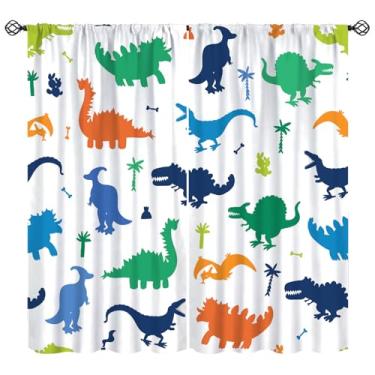 Imagem de Cortina de dinossauro para crianças, desenhos animados, janela de dinossauro, tratamentos para meninas, meninos, quarto, safári, vida selvagem, cortinas para sala de estar, crianças, berçário, meninas