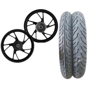 Imagem de Par de Rodas Jante Rodao Pé De Galinha TITAN 150 Tambor ( Lona ) + par de pneu Vipal ST600 90/90-18 80/100-18