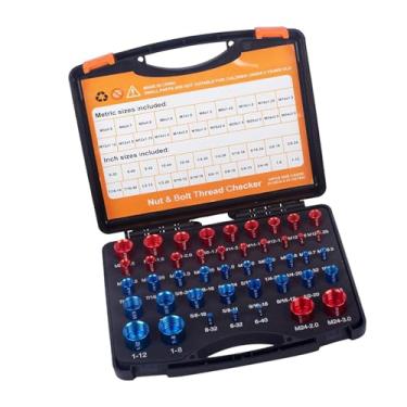 Imagem de Conjunto de Verificador de Rosca de Porca e Parafuso de 44 Peças Akozon, Medidor Identificador de Porca de Parafuso de Aço Carbono Com Caixa de Armazenamento Prática, Adequado