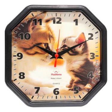 Imagem de Relógio de Parede Gama Preto Gato Oitavado Plashome Cozinha Sala Escri