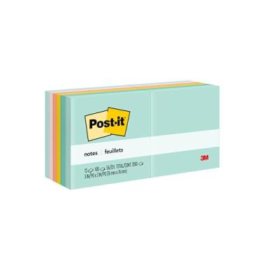 Imagem de Post-it Notes, 7,6 x 7,6 cm, 12 blocos, notas adesivas favoritas número 1 dos EUA, coleção Beachside Café, cores pastel (654-5UC)