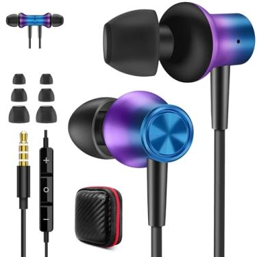 Imagem de Jiunai Fones de ouvido intra-auriculares com fio com conector de 3,5 mm microfone embutido controle de volume estéreo isolado de ruído S M L pontas auriculares magnéticas sem emaranhamento para iPhone